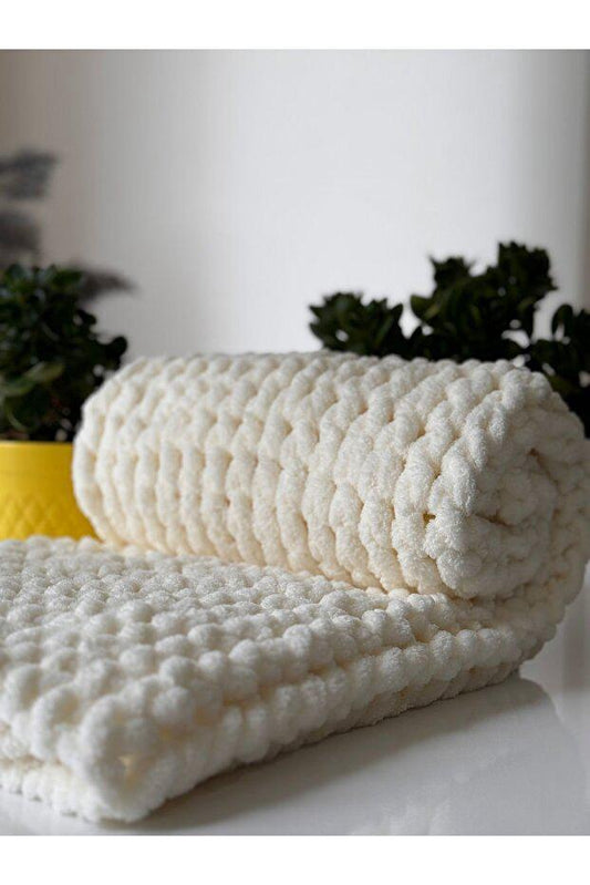 Kişileştirilmiş El Örgü Puffy Bebek Battaniye 90x90 cm