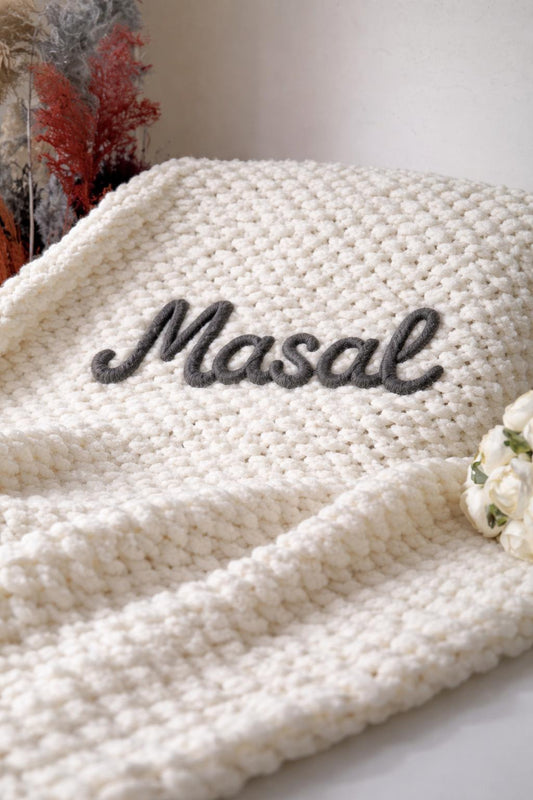 Kişileştirilmiş El Örgü Puffy Bebek Battaniye 90x90 cm